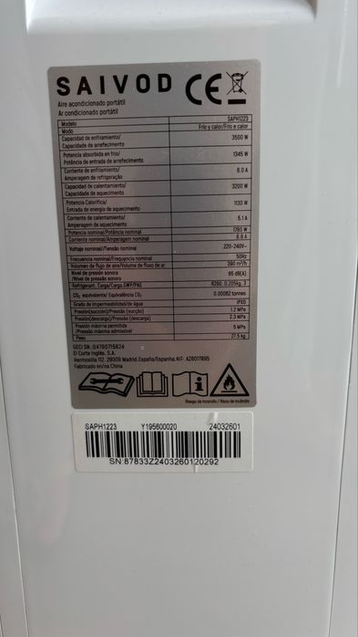Ar Condicionado Portátil Quente/Frio Saivod SAPH1223 – Como Novo