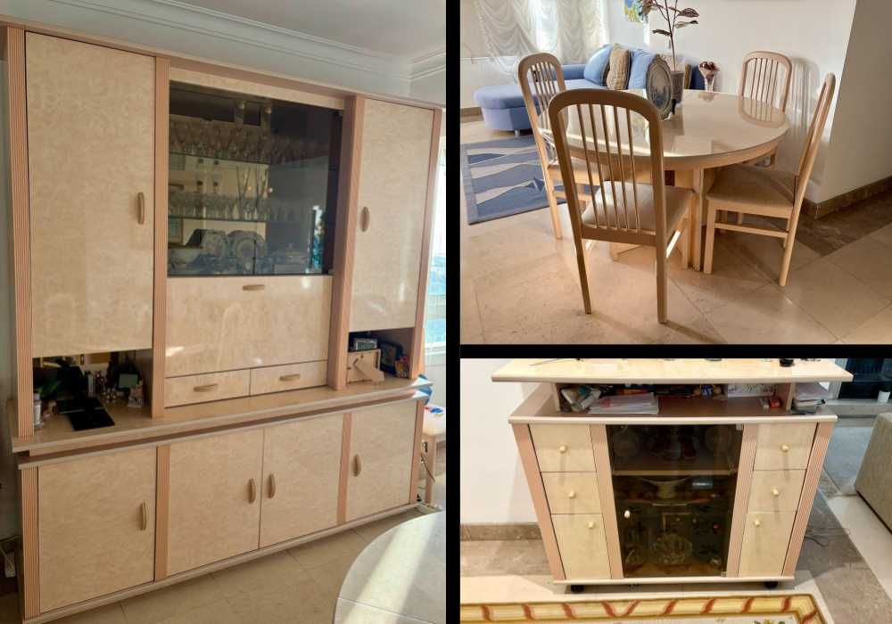 Conjunto Sala: Mesa + 6x Cadeiras + Cristaleira + Aparador