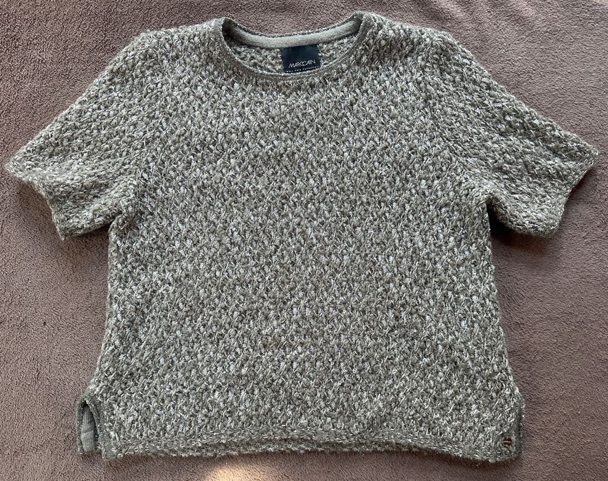 Sweterek srebrny szary krótki rękaw T-shirt Marc Cain casual glamour wełna moher