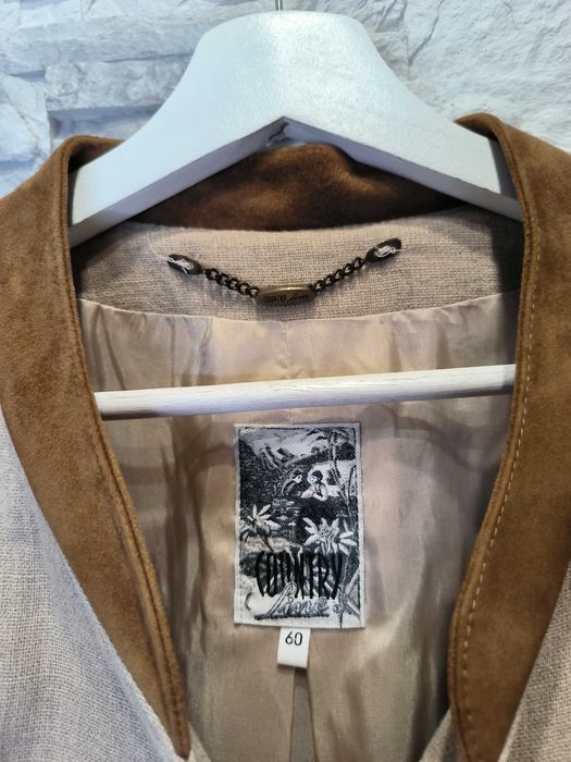 Kurtka Marynarka Lniana Len Country Vintage Beżowa