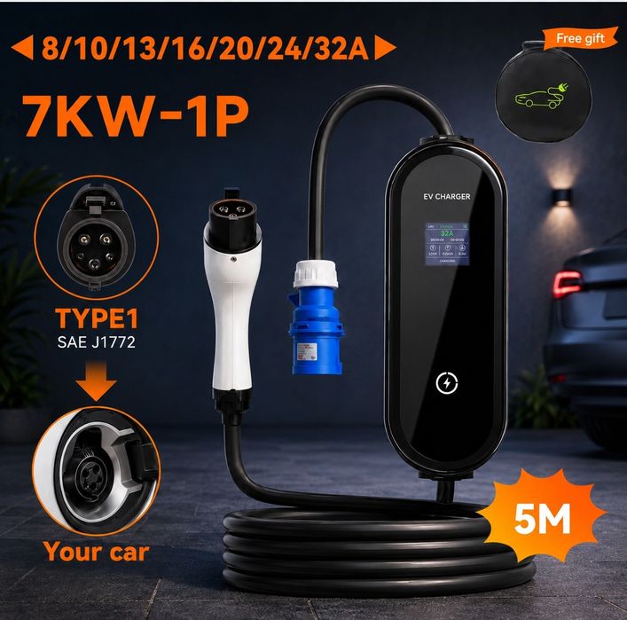 ЯКІСТЬ‼️Зарядний пристрій 32А Type 1 5метрів Ipengen Ev charger 7kw 8-32A