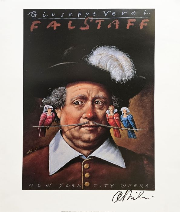 RAFAŁ OLBIŃSKI Proj. 'Falstaff, Giuseppe Verdi’, sygnowany, offset, papier, 57x48cm