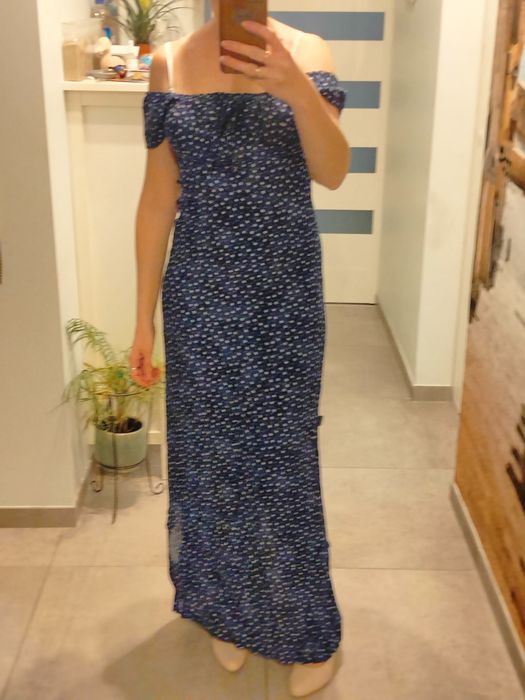 Sukienka maxi długa letnia w kwiatuszki hiszpański dekolt 38