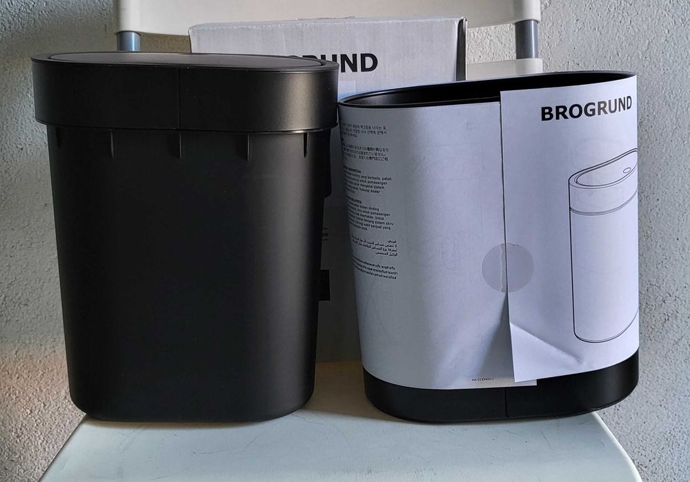 Caixote do lixo IKEA BROGRUND 4L – Preto, com tampa de pressão, Novo