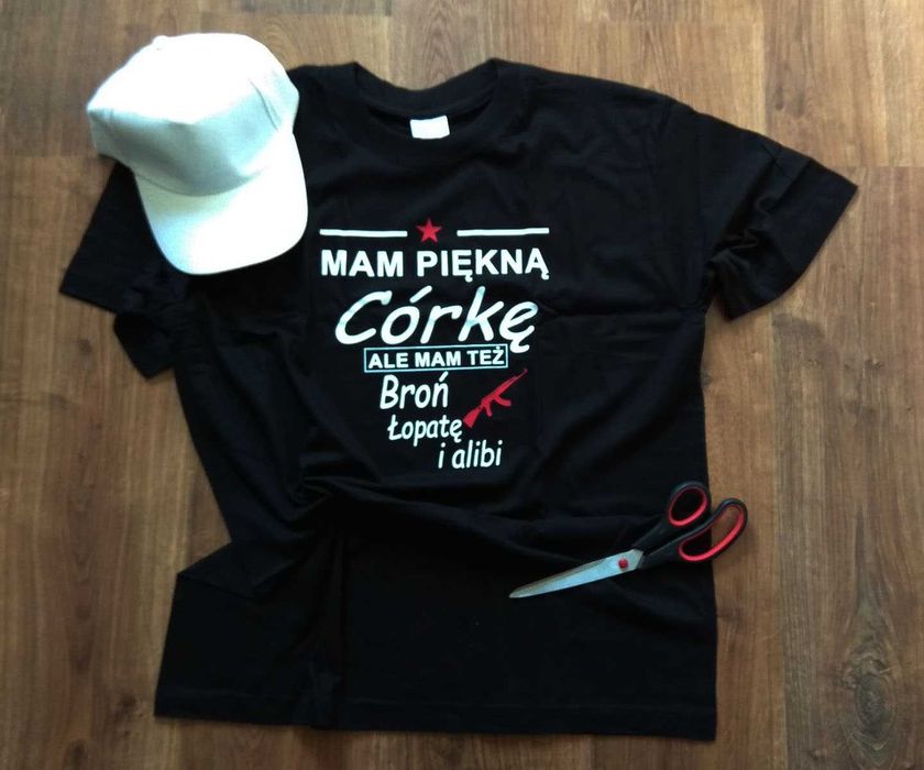 Koszulka z nadrukiem t-shirt mam piekną córkę alibi prezent tata mąż L