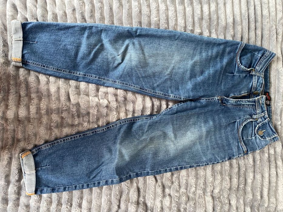 Женские джинсы мом фит, штаны джинсовые синие на высокой талии