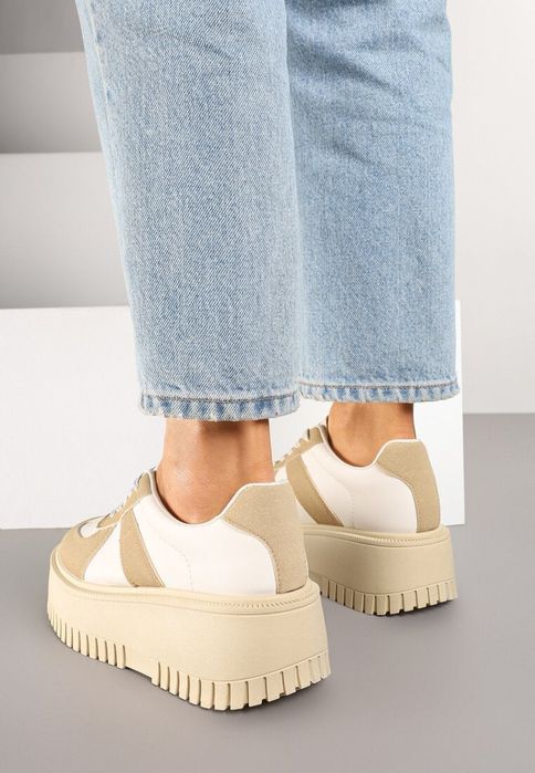 Ciemnobeżowe Sneakersy na Żłobionej Platformie R 37