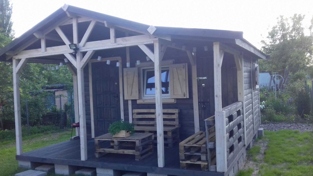 domek drewniany,letniskowy,wym.4mx5m,ogrodowy, z komórką, parterowy