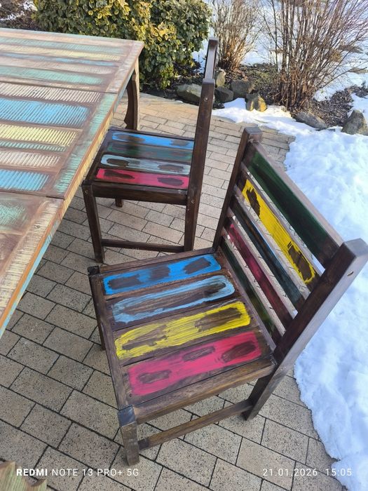 Nowy zestaw do jadalni stół i 4 cztery krzesła drewni odzyskane kolor