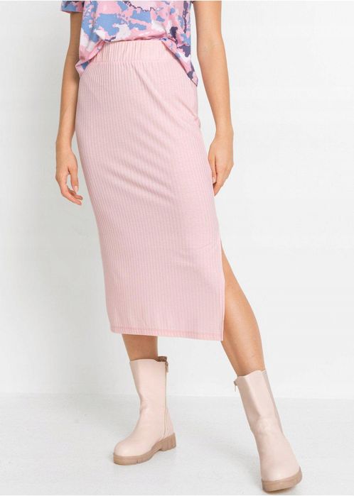 B.P.C spódnica prosta prążek różowa 32/34.
