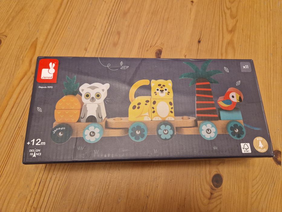 Janod Pociąg z klockami i zwierzątkami do ciągnięcia Tropik