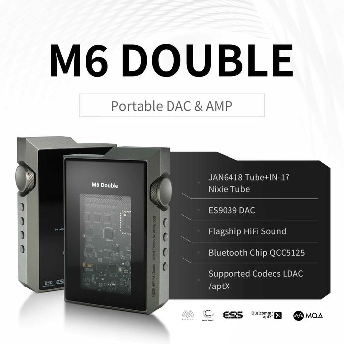 ‼️ MUSE HiFi M6 Double - ламповый ЦАП DAC усилитель, ESS ES9039Q2M, лампы JAN6418, 3.5/4.4 мм, Bluetooth 5.2, LDAC, aptX