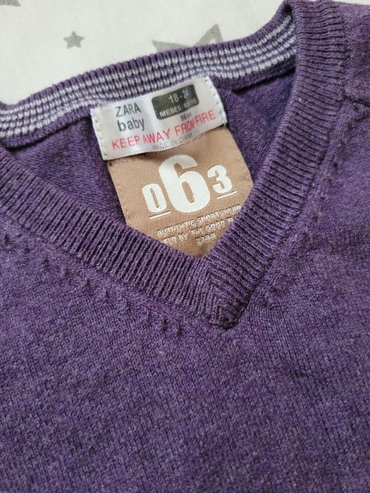 Sweter w serek Zara baby roz. 86 fiolet