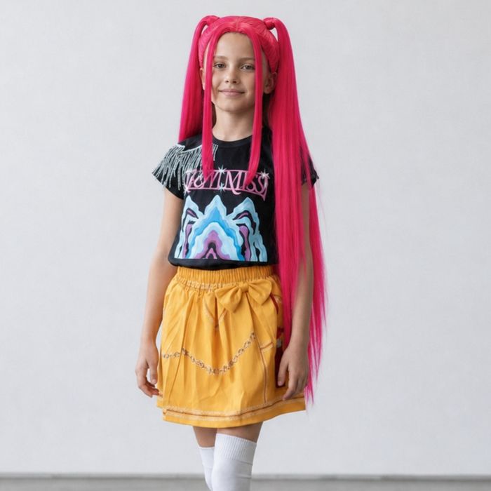 Костюм Міри Huntrix 3в1: перука 85 см, футболка, спідниця.  Яскравий k-pop/cosplay зображення.