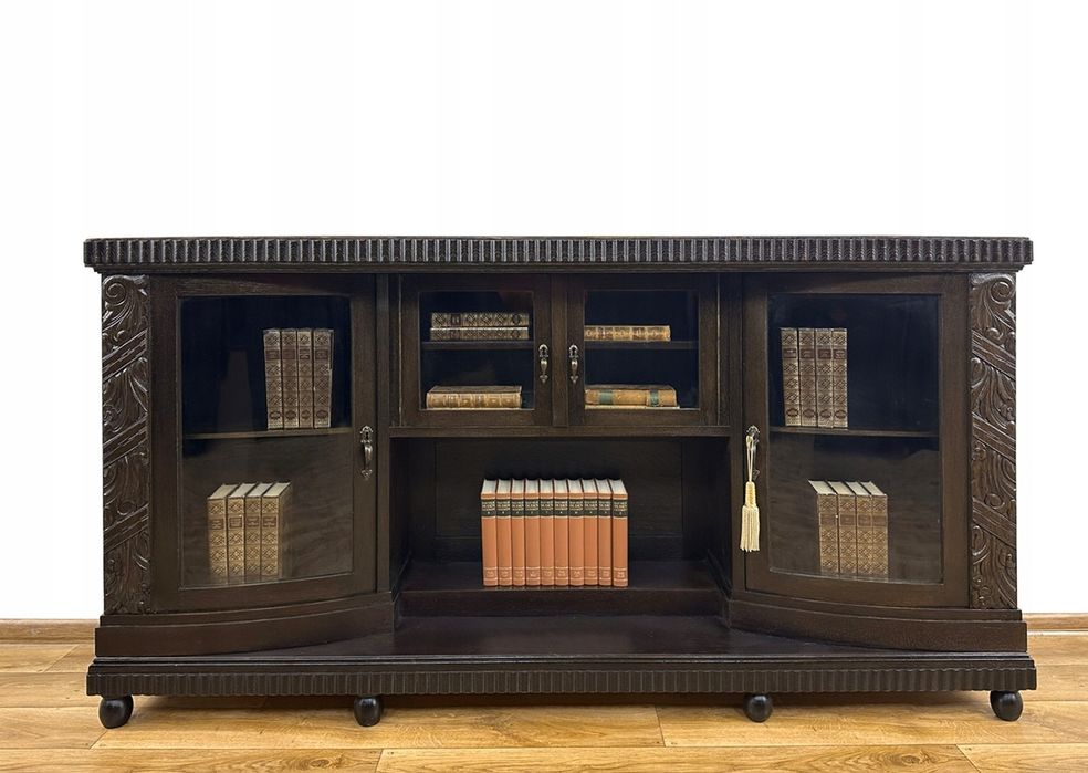 BIBLIOTEKA podręczna WITRYNA rzeźbiona antyk PODEST SZAFKA