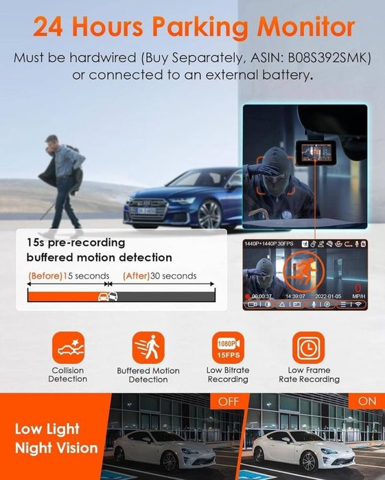 Відеореєстратор VANTRUE Element 2 Dash Cam Передня та задня камера