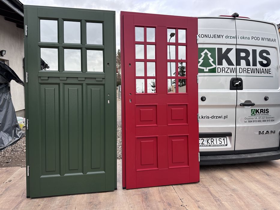 Drzwi zewnętrzne drewniane czarne  zielone czerwone Cała Polska i UE