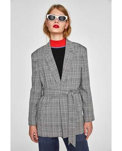 Casaco aos quadrados com cinto Zara - T: M