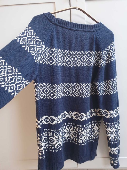 Granatowy sweter lniany bawełniany norweski 40 42 FatFace