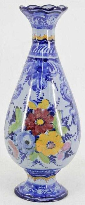 Grande Jarrão em Faiança de Alcobaça pintado à mão em azul e flores 45cm