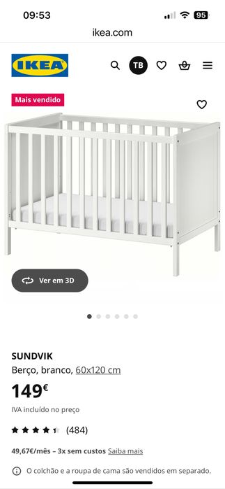 Berço branco 120x60 Sundvik Ikea