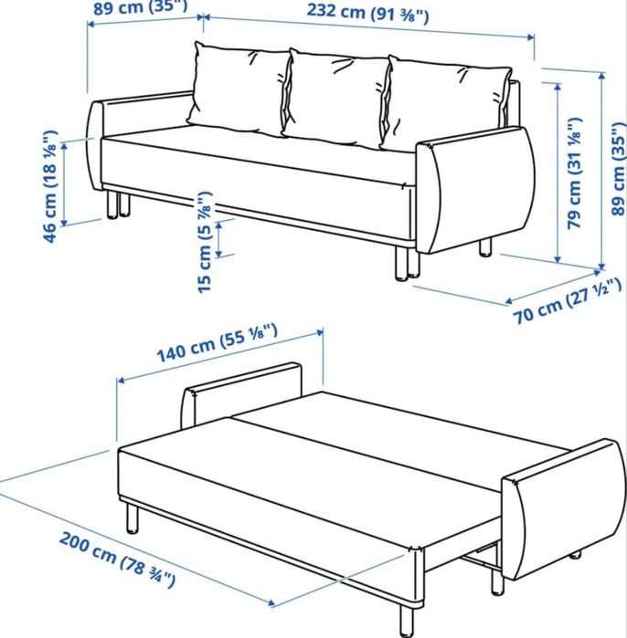 Sofá-cama IKEA GRUNNARP 3 lugares bege/ cinza — como novo