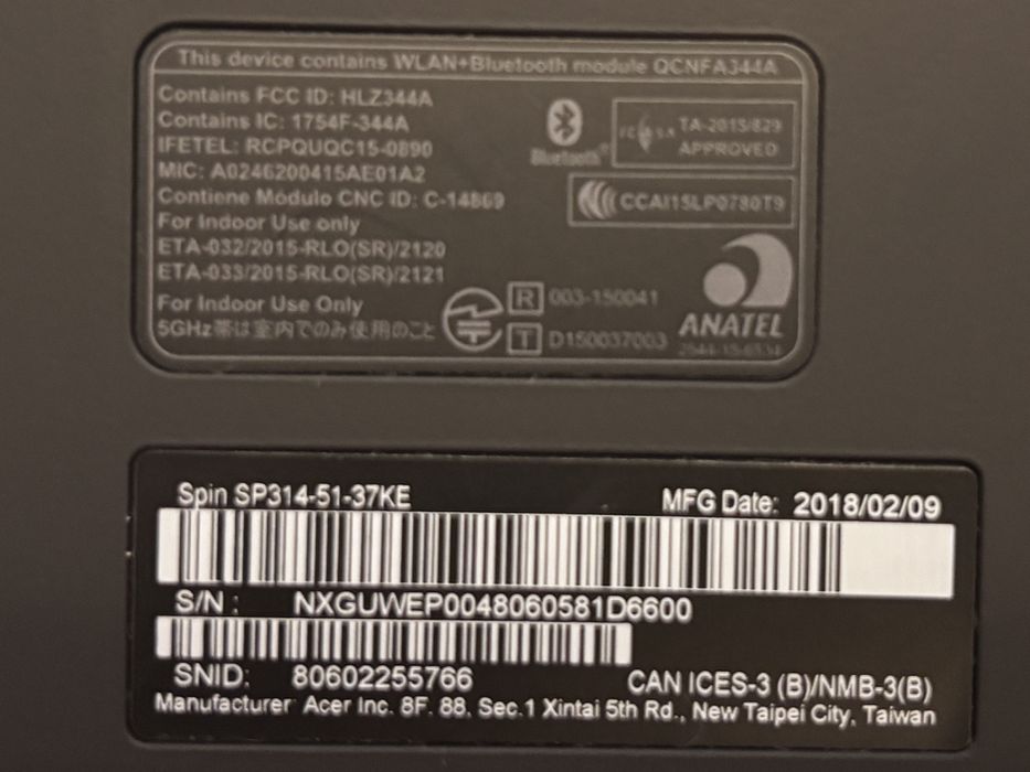 Laptop Acer Spin 3 SP 314-51