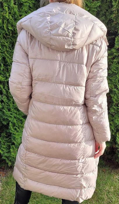 Długa damska beżowa kurtka zimowa, płaszcz - M-2XL nowa