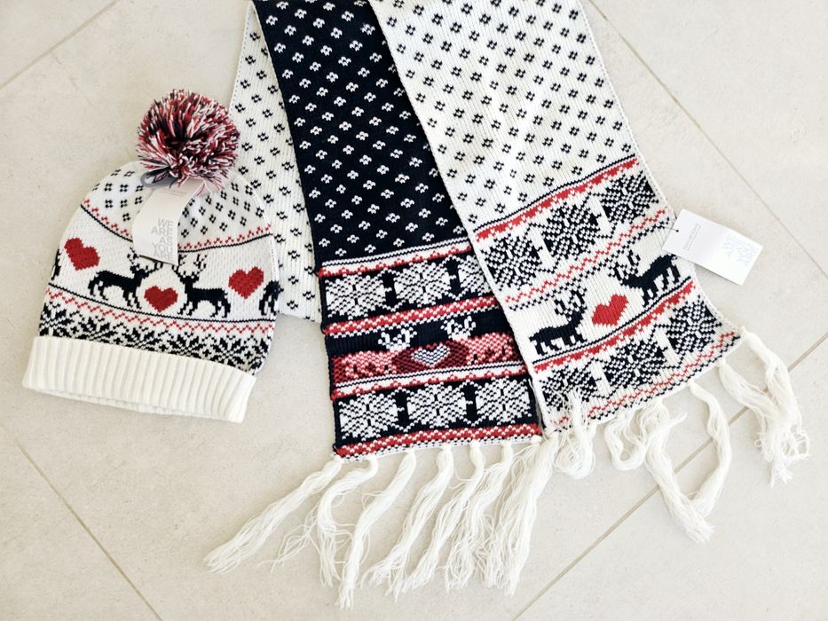 Komplet zimowy  czapka + szalik wzór skandynawski
