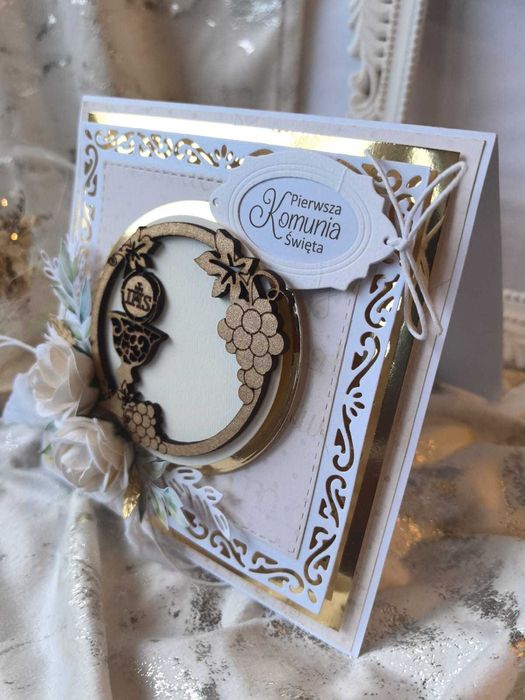 Ręcznie robiona kartka na Pierwszą Komunię Świętą –gotowa do wręczenia
