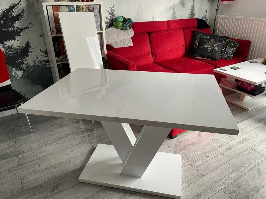 STÓŁ rozkładany MASIV biały połysk 80x120/160 cm