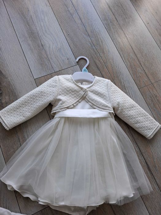 Elegancka sukienka tiulowa na chrzest roczek wizytowa 80