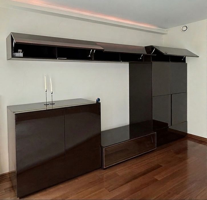 Nowoczesna meblościanka modułowa | Wysoki połysk / Espresso | System Push-to-Open