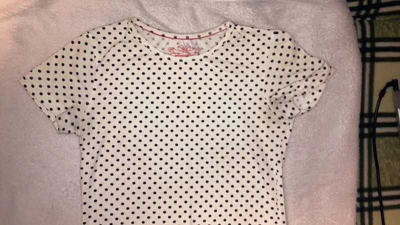 134/140 długa bluzka/koszulka w kropki/grochy
