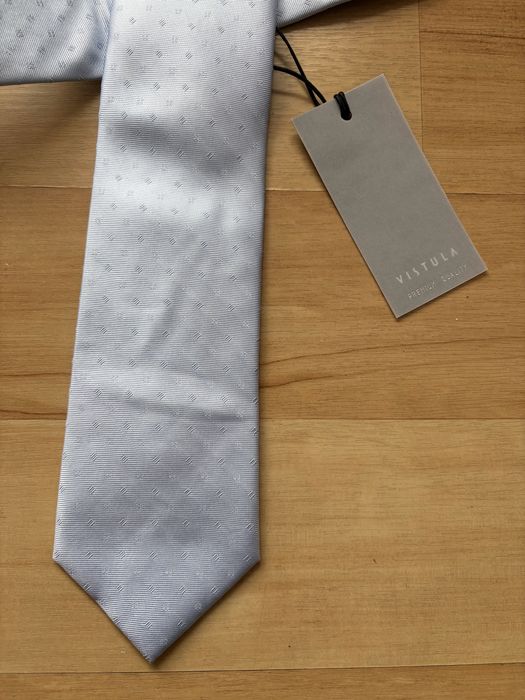 Niebieski krawat Vistula nowy 100% jedwab