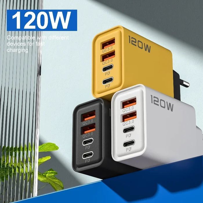 Szybka ładowarka szybkiego ładowania do telefonu 120W PD 2x USB- A 2x USB- C