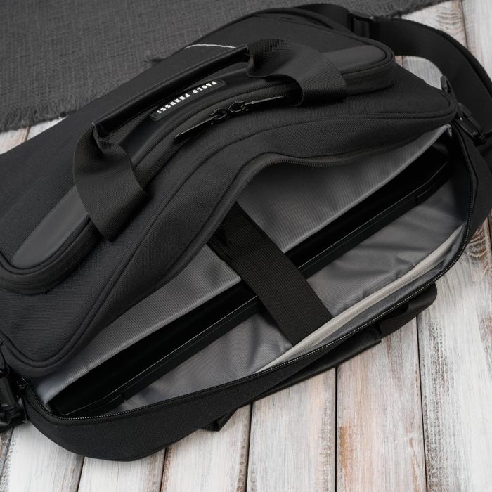 torba na laptopa czarna unisex materiałowa lekka do ręki na ramię