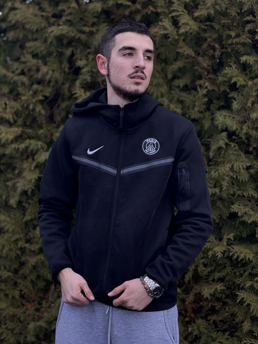 Зіп-худі Nike Tech Fleece PSG мужская Зипка Найк Теч Флис черная