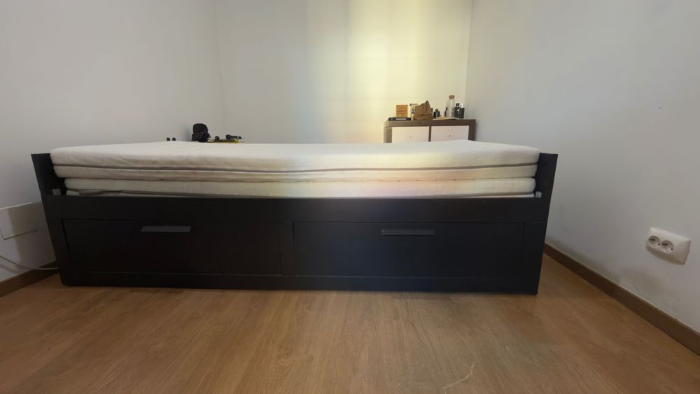 BRIMNES Cama indiv/dupla c/2 gav preto