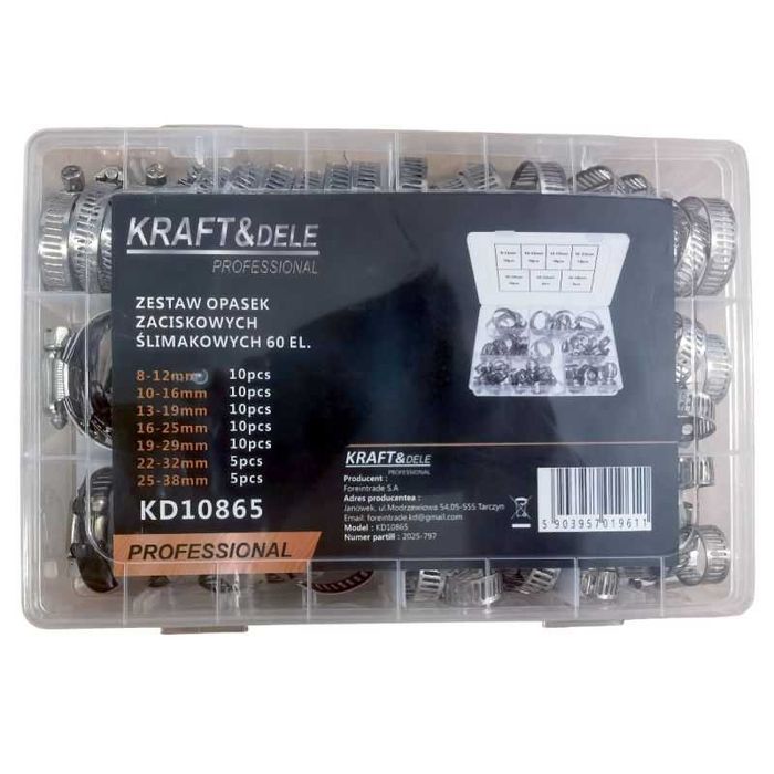 Zestaw opasek zaciskowych ślimakowych opaski zaciskowe 60el. KD10865