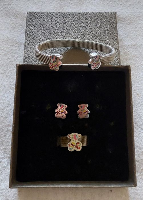Pulseira+Brincos+Anel Aço
