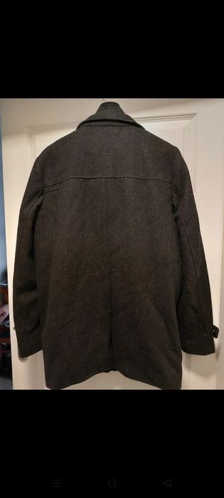 Krótki ciemny klasyczny płaszcz bosmanka z golfem Calvin Klein Wool we