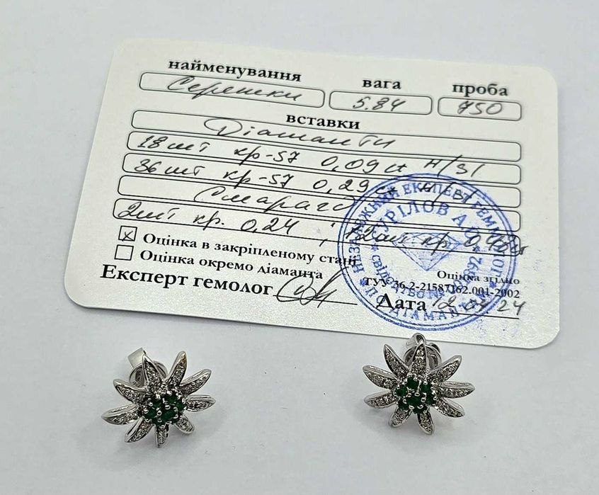 Бриллиантовые пусеты с изумрудами