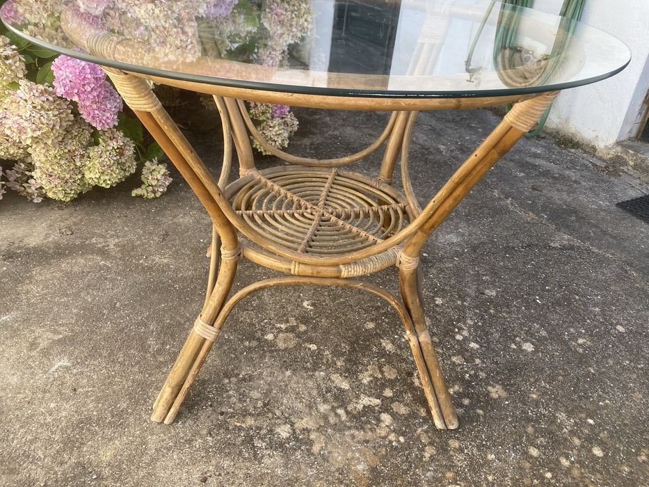 Mesa bambu tampo em vidro