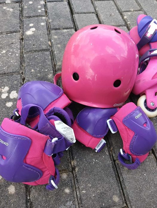 Conjunto de patins para crianca com capacete e proteções 32 a 34