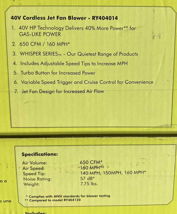 Акумуляторна повітродувка Ryobi RY404014 40V HP Brushless нова США