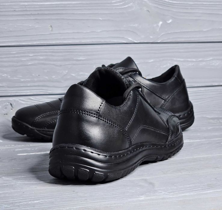 39-45! Кожаные мужские черные прошитые широкие кроссовки туфли Traffic