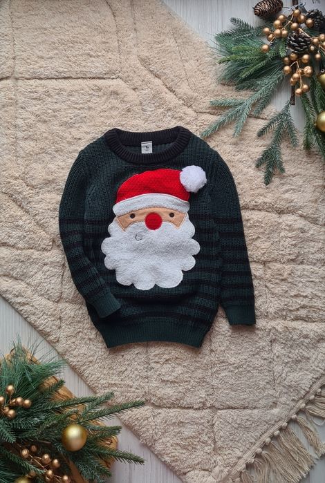 Новогодний свитер с оленем на 2-3 года, червоний с дідом морозом,санта