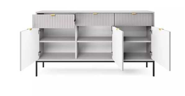 Komoda 3-drzwiowa Vellore 154 cm szara z ryflowanymi frontami