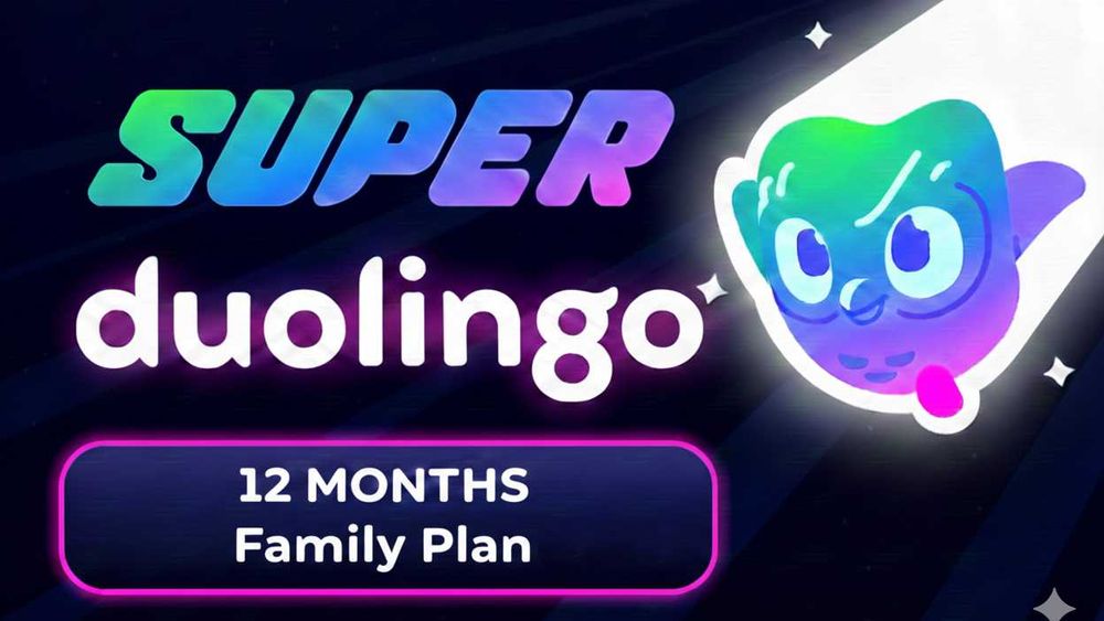Duolingo SUPER на 12 місяців (за 1 місце в сімейній групі)